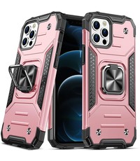 Ntech iPhone 12 / 12 Pro Hoesje Heavy Duty Armor TPU 360-graden Kickstand ringhouder Rose Goud