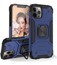 Ntech iPhone 12 Mini Hoesje Heavy Duty Armor TPU 360-graden Kickstand ringhouder Blauw