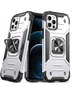 Ntech iPhone 12 Mini Hoesje Heavy Duty Armor TPU 360-graden Kickstand ringhouder Zilver