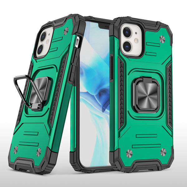 Ntech Hoesje Geschikt voor iPhone 12 Mini - Heavy Duty Armor hoesje Met Kickstand ringhouder – Groen