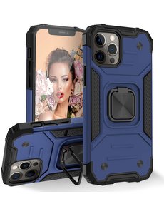 Ntech iPhone 12 Pro Max Hoesje Heavy Duty Armor TPU 360-graden Kickstand ringhouder Blauw