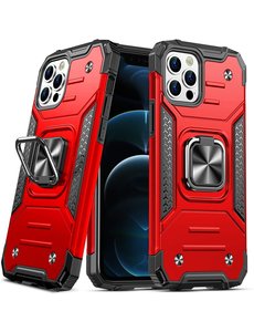 Ntech iPhone 12 Pro Max Hoesje Heavy Duty Armor TPU 360-graden Kickstand ringhouder Rood