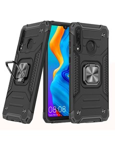 Ntech Huawei P30 Lite Hoesje - Heavy Duty Armor hoesje Zwart - Huawei P30 Lite New Edition hoesje silicone TPU 360-Degree hybride hoesje Kickstand ringhouder met Magnetisch Auto Mount
