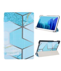 Ntech iPad 2020 hoes - iPad hoes 2019 / iPad 2021 Hoes- Book case Tri-Fold - iPad 2020 10.2 hoesje smart cover tablethoes  - Marble Blauw