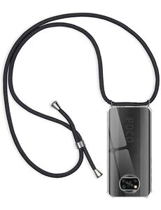 Ntech Xiaomi Poco X3 Hoesje transparant met draagkoord - Poco X3 NFC  Koord hoesje TPU backcover - Zwart