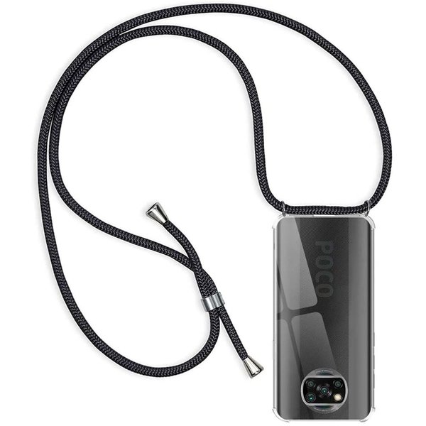 Ntech Xiaomi Poco X3 Hoesje transparant met draagkoord - Poco X3 NFC  Koord hoesje TPU backcover - Zwart