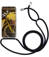 Ntech Motorola Moto G9 Plus Hoesje transparant silicone met Koord - Moto G9 Plus Koord hoesje draagkoord TPU backcover - Zwart