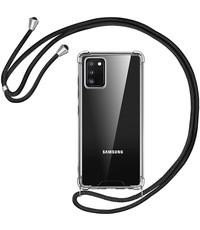 Ntech Samsung A02s Hoesje transparant silicone met Koord - Galaxy A02S Koord hoesje draagkoord TPU backcover - Zwart