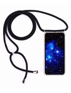 Ntech Samsung A40 Hoesje transparant silicone met Koord - Galaxy A40 Koord hoesje draagkoord TPU backcover - Zwart