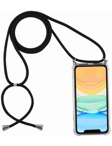 Ntech Samsung A50 Hoesje transparant silicone met Koord - Galaxy A50 Koord hoesje draagkoord TPU backcover - Zwart