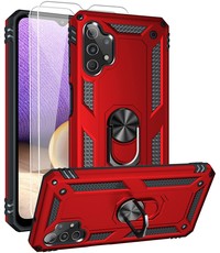 Ntech Samsung A32 Hoesje kickstand Armor case Rood - Galaxy A32 4G Ring houder TPU backcover hoesje - met Galaxy A32 4G screenprotector 2 pack