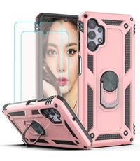 Ntech Samsung A32 Hoesje kickstand Armor case Rose Goud - Galaxy A32 4G Ring houder TPU backcover hoesje - met Galaxy A32 4G screenprotector 2 pack