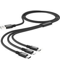 Ldnio LDNIO 3 in 1 Oplaadkabel Micro USB, Lightning en USB-C - 2.4A Snellader - Zwart