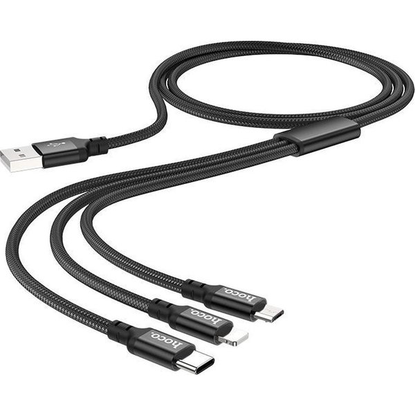 Ldnio LDNIO 3 in 1 Oplaadkabel Micro USB, Lightning en USB-C - 2.4A Snellader - Zwart