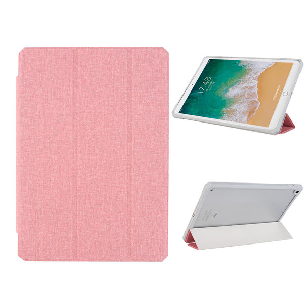 Ntech Hoes geschikt voor iPad 2021 / 2020 / 2019 (9e/8e/7e Generatie / 10.2 inch) Roze Tri-fold Fabric Stof shockproof silicone case