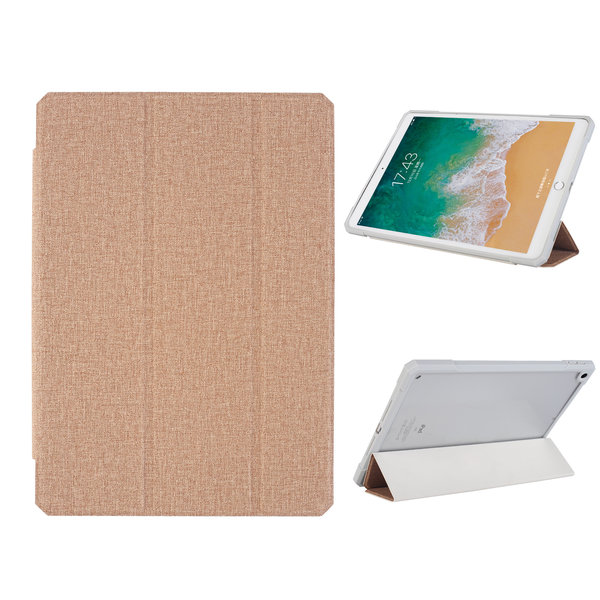 Ntech Hoes geschikt voor iPad 2021 / 2020 / 2019 (9e/8e/7e Generatie / 10.2 inch) Rose Goud Tri-fold Fabric Stof shockproof silicone case
