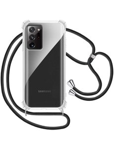 Ntech Samsung Note 20 Ultra Hoesje met Koord  transparant silicone  case - Galaxy Note 20 Ultra Koord hoesje draagkoord TPU backcover - Zwart