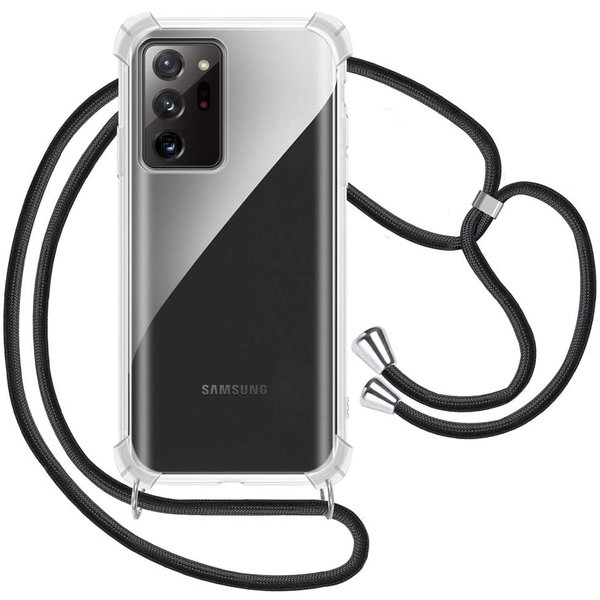 Ntech Hoesje Geschikt Voor Samsung Galaxy Note 20 Ultra Hoesje met Koord transparant silicone case - Galaxy Note 20 Ultra Koord hoesje draagkoord TPU backcover - Zwart