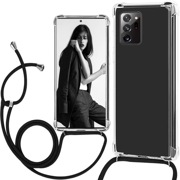 Ntech Hoesje Geschikt Voor Samsung Galaxy Note 20 Hoesje met Koord transparant silicone case - Galaxy Note 20 Koord hoesje draagkoord TPU backcover - Zwart