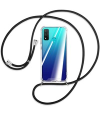 Ntech Huawei P smart 2020 Hoesje met Koord  transparant silicone  case - Huawei P smart 2020 Koord hoesje draagkoord TPU backcover - Zwart