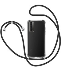 Ntech Huawei P smart 2021 Hoesje met Koord  transparant silicone  case - Huawei P smart 2021 Koord hoesje draagkoord TPU backcover - Zwart