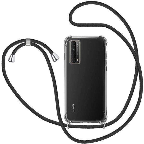 Ntech Hoesje Geschikt voor Huawei P smart 2021 Hoesje met Koord transparant silicone case -Hoesje Geschikt voor Huawei P smart 2021 Koord hoesje draagkoord TPU backcover - Zwart