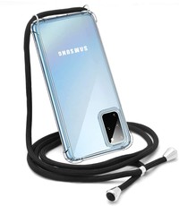 Ntech Samsung GalaxyS20 Hoesje met Koord  transparant silicone Zwart