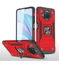 Ntech Xiaomi Redmi Note 9 5G/Note 9T 5G Hoesje - Heavy Duty Armor hoesje Rood - Redmi Note 9 5G/Note 9T 5G hoesje 360-Degree hybride hoesje ringhouder