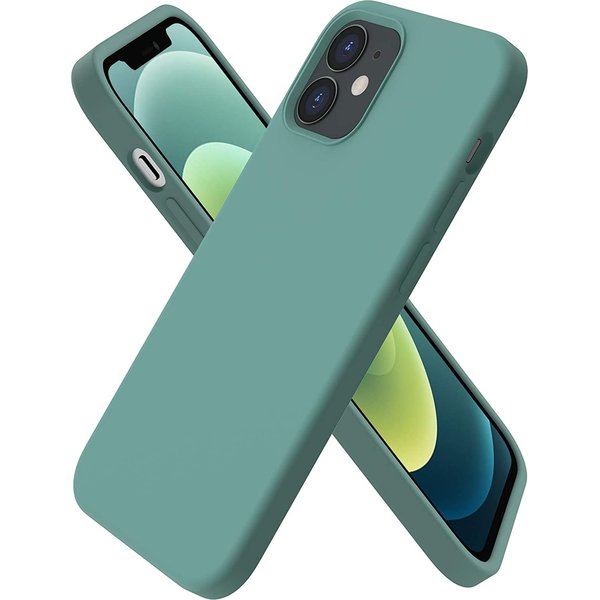 Ntech Hoesje Geschikt voor iPhone 12 silicone - Nano Liquid siliconen Backcover – Geel - Pine Groen