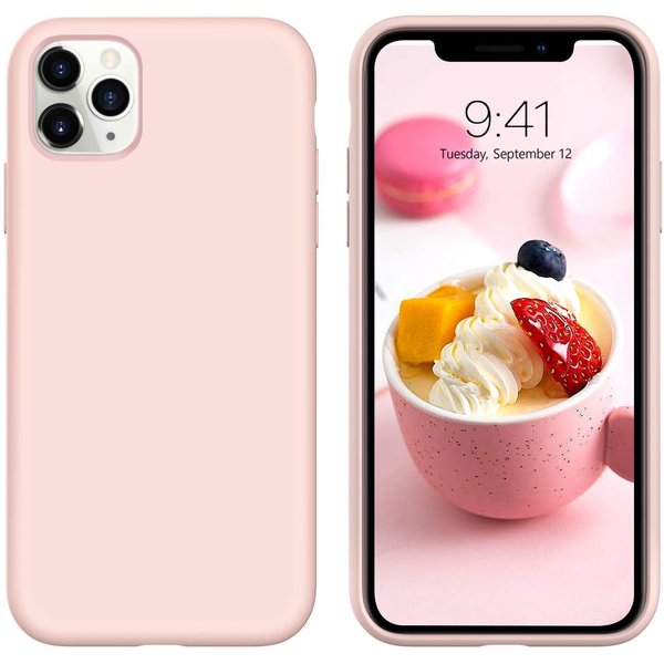 Ntech  Hoesje Geschikt voor iPhone 12 Pro Max hoesje silicone - Hoesje Geschikt voor iPhone 12 Pro Max case - Nano Liquid siliconen Backcover - Pink sand