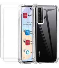 Ntech Huawei P Smart 2021 hoesje shock proof transparant - Psmart 2021 Silicone hoesje - Hoesje Huawei PSmart 2021 -met  Screenprotector  Psmart 2021 2 pack