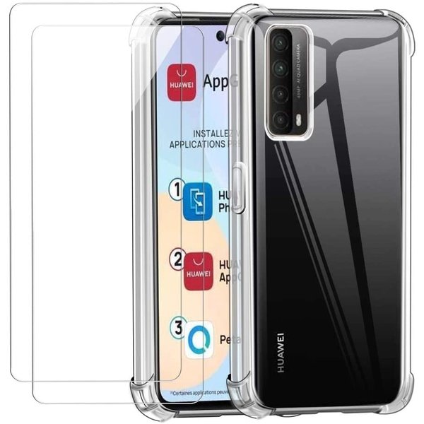 Ntech Geschikt voor Huawei P Smart 2021 hoesje shock proof transparant - Psmart 2021 Silicone hoesje - Hoesje Geschikt voor Huawei PSmart 2021 -met Screenprotector Psmart 2021 2 pack