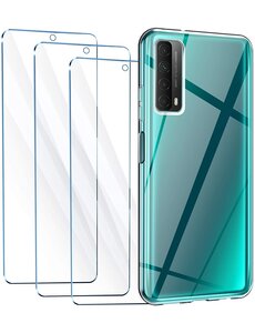 Ntech Huawei P Smart 2021 Hoesje Transparant silicone hoesje  / Huawei P Smart 2021 hoesje backcover Clear TPU Case -met  Screenprotector voor Huawei P Smart 2021 3 pack