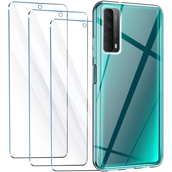 Ntech Geschikt voor Huawei P Smart 2021 Hoesje Transparant silicone hoesje / Geschikt voor Huawei P Smart 2021 hoesje backcover Clear TPU Case -met Screenprotector voor Geschikt voor Huawei P Smart 2021 3 pack