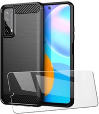 Ntech Huawei P smart 2021 Hoesje Geborsteld TPU case / Huawei P smart 2021 Brushed backcover Zwart - 2x Huawei P smart 2021 Screenprotector