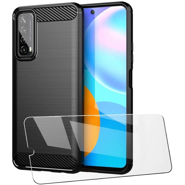 Ntech Geschikt voor Huawei P smart 2021 Hoesje Geborsteld TPU case / Geschikt voor Huawei P smart 2021 Brushed backcover Zwart - 2x Geschikt voor Huawei P smart 2021 Screenprotector