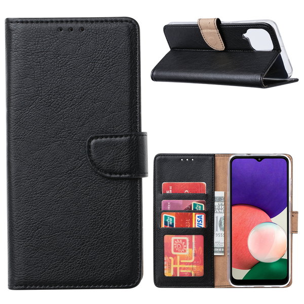 Ntech Hoesje Geschikt Voor Samsung Galaxy A22 hoesje bookcase Zwart - Hoesje Geschikt Voor Samsung Galaxy A22 5G hoesje portemonnee wallet case - Hoesje A22 5G book case hoes cover