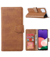 Ntech Samsung A22 hoesje bookcase Bruin - Samsung Galaxy A22 5G hoesje portemonnee wallet case -  Hoesje A22 5G book case hoes cover