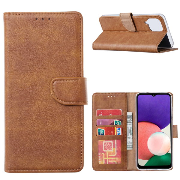 Ntech Hoesje Geschikt Voor Samsung Galaxy A22 hoesje bookcase Bruin - Hoesje Geschikt Voor Samsung Galaxy A22 5G hoesje portemonnee wallet case - Hoesje A22 5G book case hoes cover