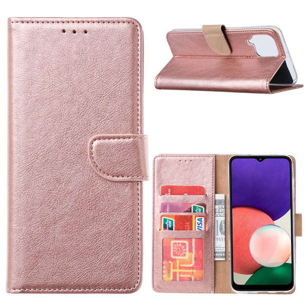 Ntech Hoesje Geschikt Voor Samsung Galaxy A22 hoesje bookcase Rose Goud - Hoesje Geschikt Voor Samsung Galaxy A22 5G hoesje portemonnee wallet case - Hoesje A22 5G book case hoes cover