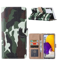 Ntech Samsung  A72 Hoesje Camouflage Legerprint -  Samsung Galaxy A72 5G / 4G Boekcase Hoesje / Portemonnee - Camouflage Legerprint hoesje Samsung A72