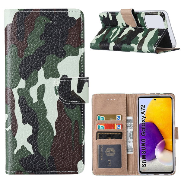 Ntech Hoesje Geschikt Voor Samsung Galaxy A72 Hoesje Camouflage Legerprint - Hoesje Geschikt Voor Samsung Galaxy A72 5G / 4G Boekcase Hoesje / Portemonnee - Camouflage Legerprint hoesje Hoesje Geschikt Voor Samsung Galaxy A72