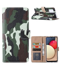 Ntech Samsung  A02S Hoesje Camouflage Legerprint - Samsung Galaxy A02s Boekcase Hoesje / Portemonnee cover - Camouflage Legerprint hoesje voor Samsung A02s