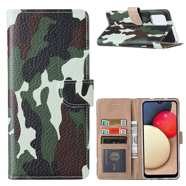 Ntech Hoesje Geschikt Voor Samsung Galaxy A02S Hoesje Camouflage Legerprint - Hoesje Geschikt Voor Samsung Galaxy A02s Boekcase Hoesje / Portemonnee cover - Camouflage Legerprint Hoesje Geschikt Voor Samsung Galaxy A02s