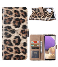 Ntech Samsung  A32 Hoesje Luipaard - Galaxy A32 4G Boek Hoesje / Portemonnee cover - Luipaard hoesje Samsung A32