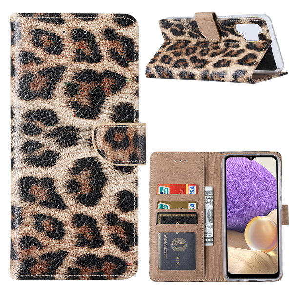 Ntech Hoesje Geschikt Voor Samsung Galaxy A32 Hoesje Luipaard - Galaxy A32 4G Boek Hoesje / Portemonnee cover - Luipaard hoesje Hoesje Geschikt Voor Samsung Galaxy A32