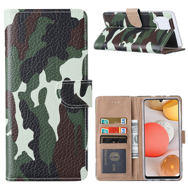 Ntech Hoesje Geschikt Voor Samsung Galaxy A42 Hoesje Camouflage Legerprint - Hoesje Geschikt Voor Samsung Galaxy A42 5G Boekcase / Portemonnee Hoesje - Camouflage Legerprint hoesje Hoesje Geschikt Voor Samsung Galaxy A42 5G