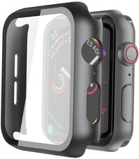 Ntech Apple Watch 44 mm Screenprotector + Apple Watch Hoesje - 4/5/6/SE 44 mm Siliconen hoes TPU Case Transparant / zwart - Volledige 360 Graden Bescherming - Ntech