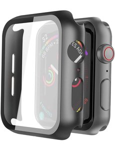 Ntech Apple Watch 44 mm Screenprotector + Apple Watch Hoesje - 4/5/6/SE 44 mm Siliconen hoes TPU Case Transparant / zwart - Volledige 360 Graden Bescherming - Ntech