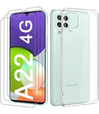 Ntech Samsung A22 4G  Hoesje siliconen TPU - Samsung  Galaxy A22 4G silicone hoesje transparent case + Galaxy A22 4G  Screenprotector 3x Glazen